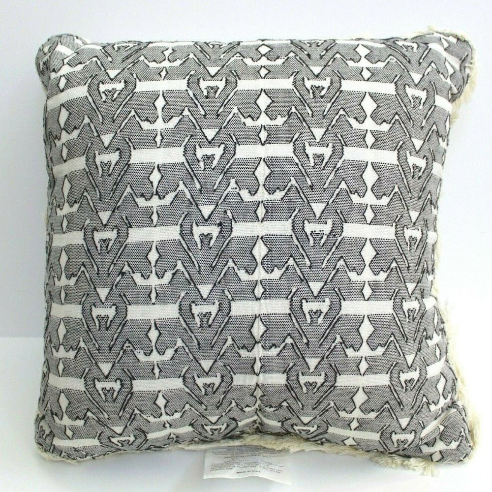 Nate Berkus Yarn Dyed Fringe Trim Decorative Toss Pillow - Ivory Black